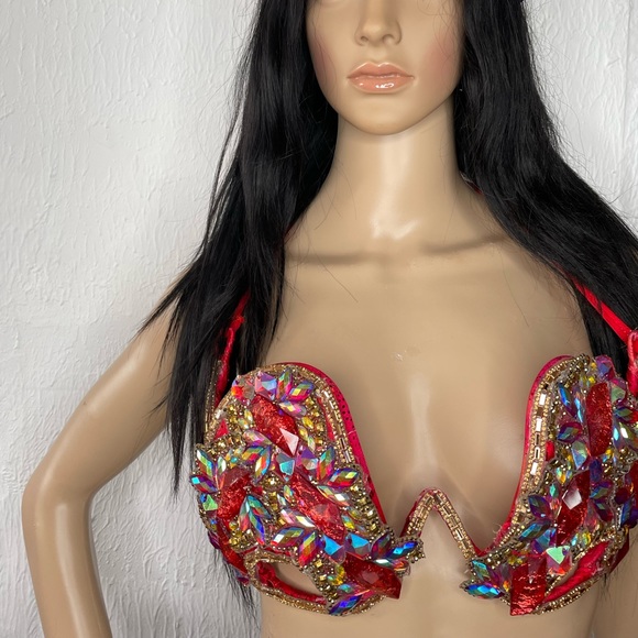 Red Rhinestone Carnival Wire Bra - D Cup - Picture 3 of 3